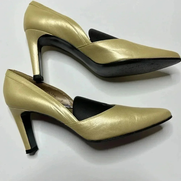 Blushe by Van Eli gold leather stilettos size 8 made in Spain - Picture 1 of 6